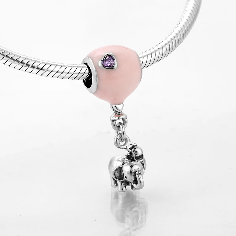 Модный 925 пробы серебряный розовый шар с подвеской в виде слона, очаровательный бисер, браслет Pandora для изготовления ювелирных изделий