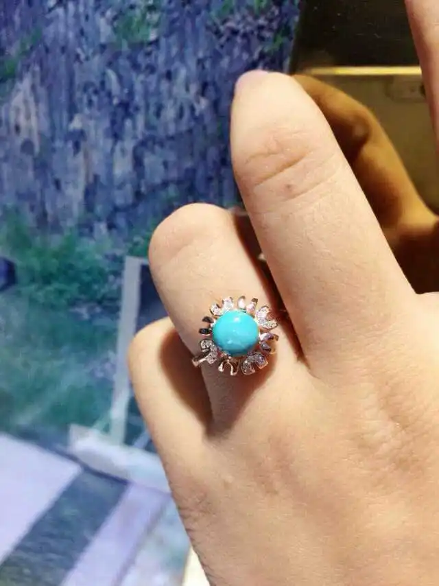 Natural green turquoise Ring Natural gemstone Ring 925 sterling silver trendy Elegant sunflower women's party fine Jewelry
