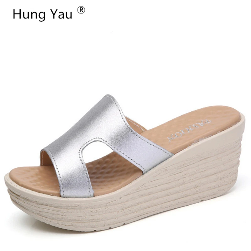 

Hung Yau Comfortable Women Sandals Fashion Genuine Leather Shoes Women Slip On Shoes Summer Women Peep Toe Beach Sandals Size 9