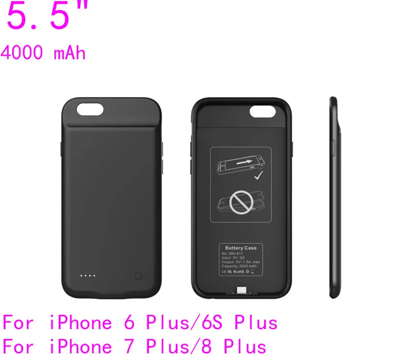 Тонкий чехол для аккумулятора для iPhone XS X, запасной внешний аккумулятор, зарядное устройство, чехол для iPhone 6, 6 S, 7, 8 Plus, чехол для зарядки, задняя крышка - Цвет: I7P-Black