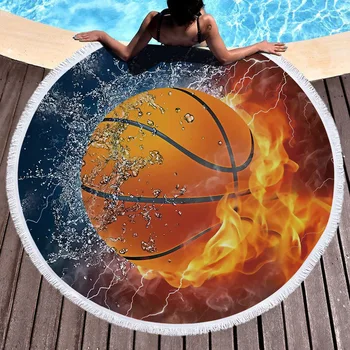 

Football basketball baseball Printed 150cm Giant Tassel Beach Blanket Picnic Camping Mat Round Sandbeach Towel Shawl Mattress