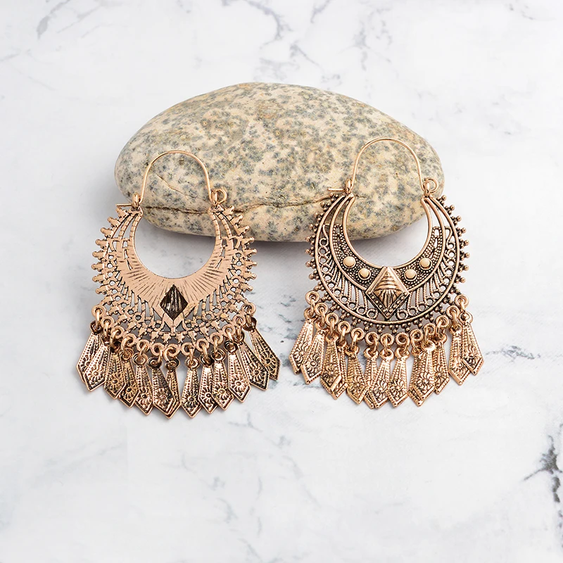 

Boho Ethnic Earrings Long metal tassel vintage Eardrops Gold and silver women accessories dangle Danglers Wedding party Jewelry