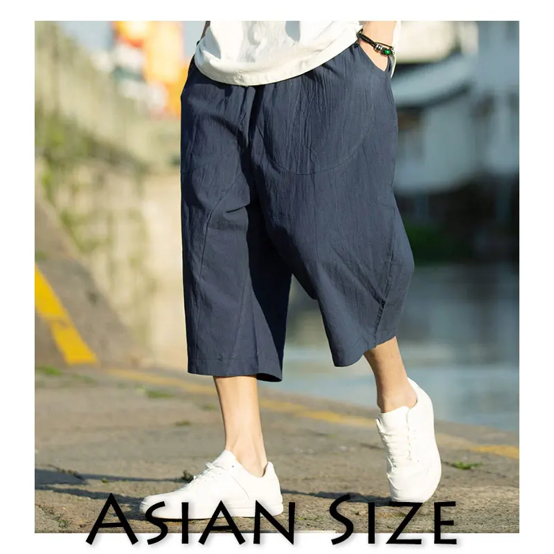Sinicism Store, летняя мужская уличная одежда, одноцветные шаровары, хлопок, лен, штаны для бега, мужские спортивные штаны Harajuku, повседневные Широкие штаны - Цвет: NavyBlue(Asian Size)
