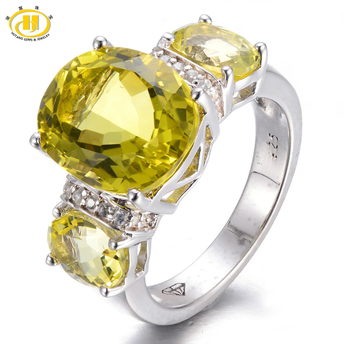 

HUTANG 5.198ct Natural Lemon Quartz Solid 925 Sterling Silver Cocktail Ring Gemstone New Arrival Fine Jewelry Women's Rings