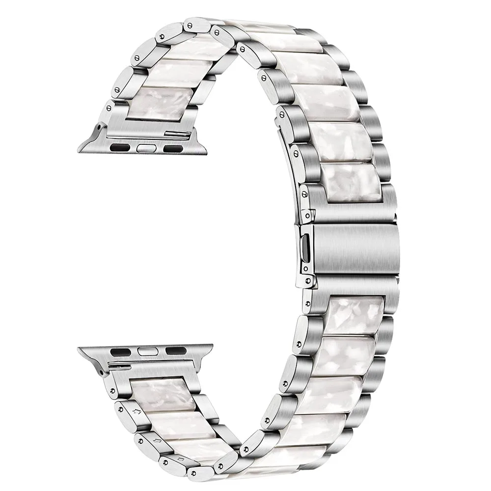 Для женщин Смола+ Нержавеющая сталь ремешок для наручных часов Apple Watch, версии наручных часов iWatch, 5, 4, 3, 2, 1, 44/40/42/38 мм браслет на запястье с металлическим браслетом, женский браслет