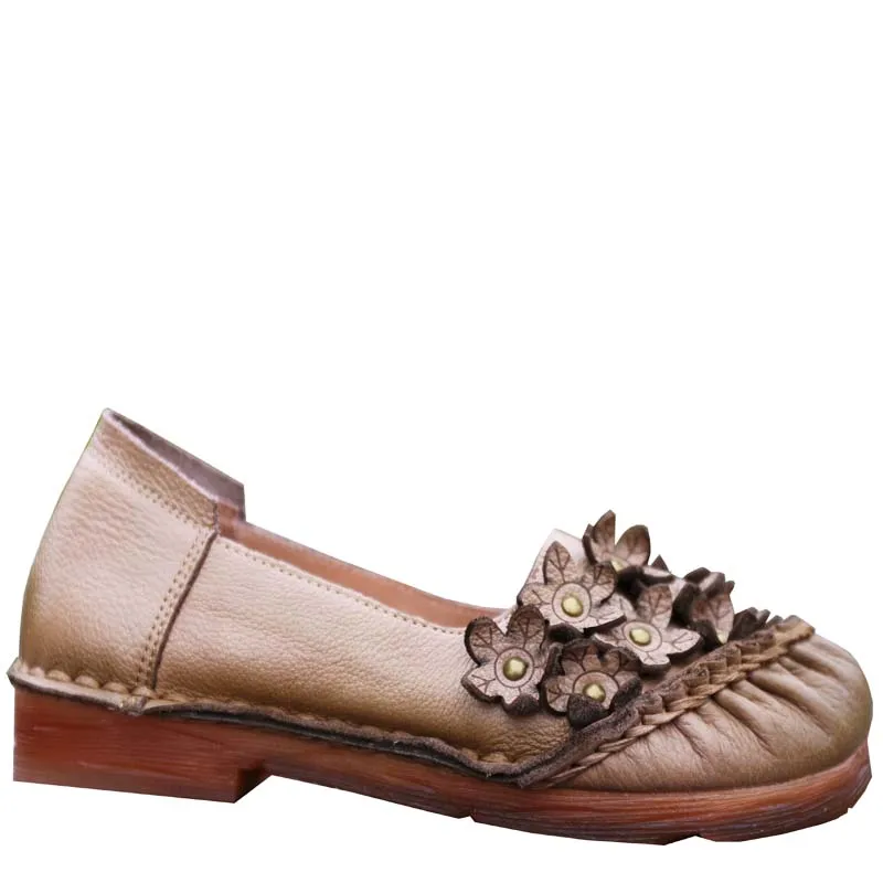 

women 2019 genuine leather flat heel slip on driving shoes spadrilles moccasins flower handmade loafers sapatilha creepers 7702
