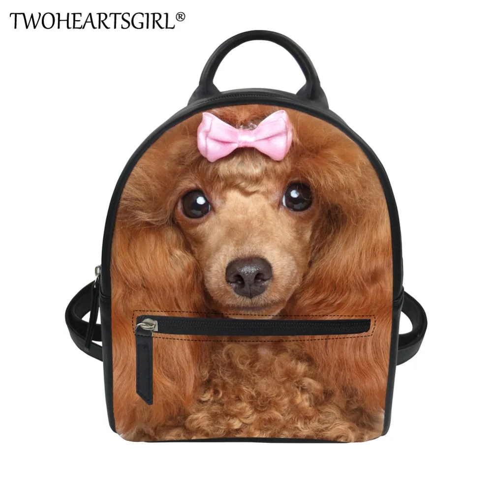 TWOHEARTSGIRL Cute Poodle Dog Leather Backpack for Women Casual Travel