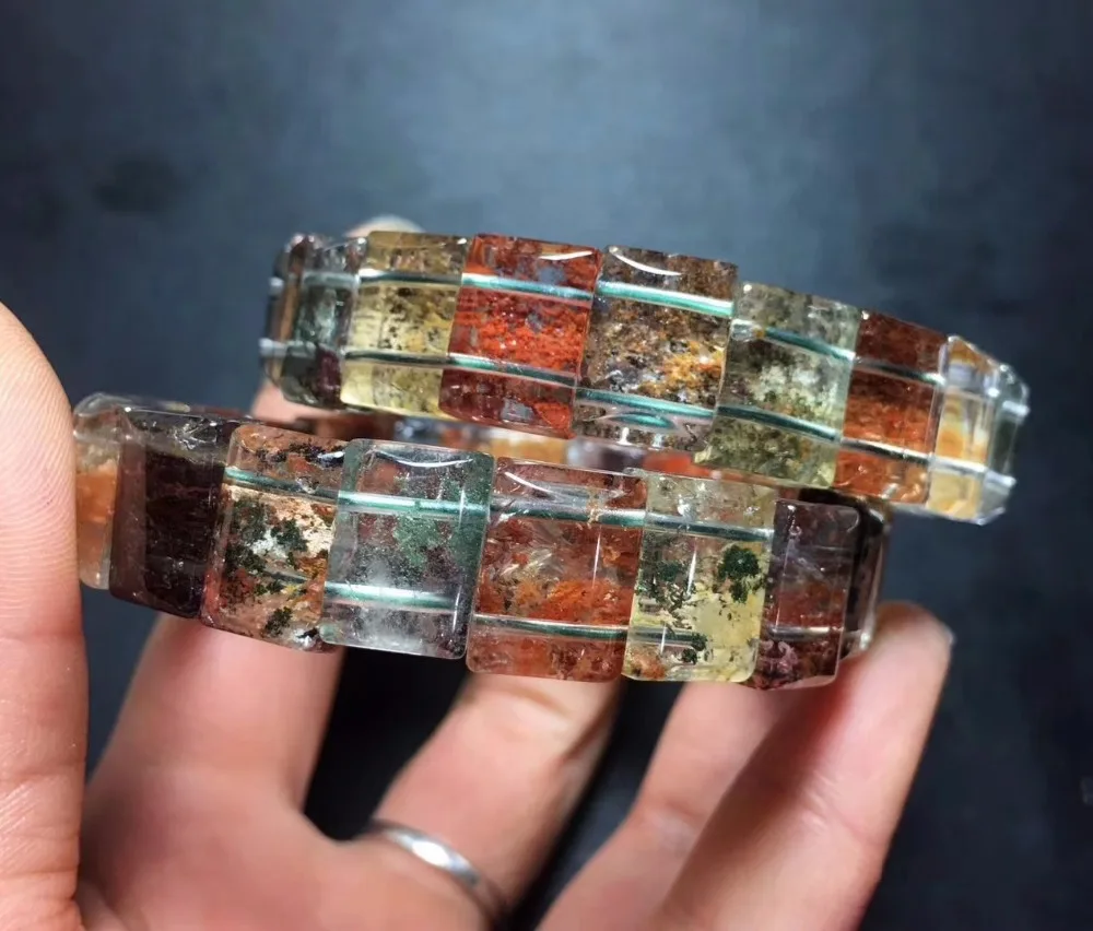

Genuine Natural Colorful Phantom Quartz Bracelet Gemstone 15x10mm Crystal Rectangle Bead Stretch Bracelet AAAAA Women Female