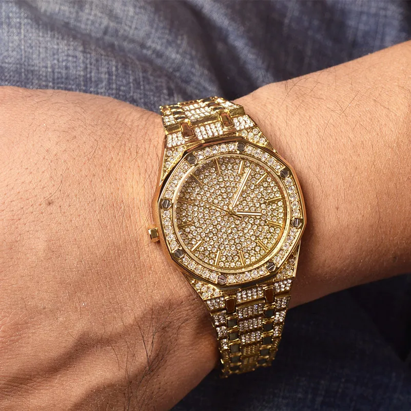 Часы для мужчин и женщин, браслет с кристаллами, Золотой/посеребренный большой циферблат, Нежные мужские и женские блестящие Кварцевые наручные часы, часы