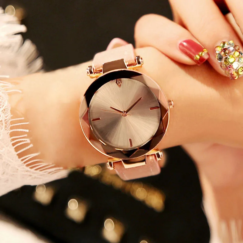 

1 Pcs Women Student Wrist Quartz Watch Round Dial PU Strap Adjustable for Business KS-shipping