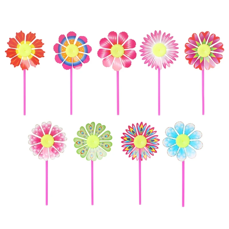 

10Pcs Windmill Kid Toys Sunflower Yard Garden Ornaments Colorful Outdoor Spinner