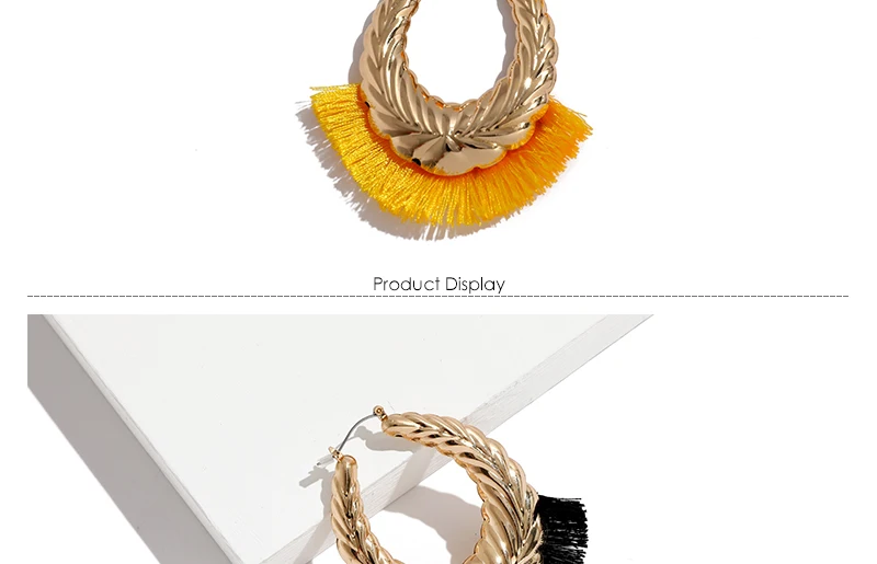 Large Round Hoop Earrings Fashion Bijoux Yellow Fringe Tassel Earrings For Women Wedding Hanging Earrings Statement Gift (3)