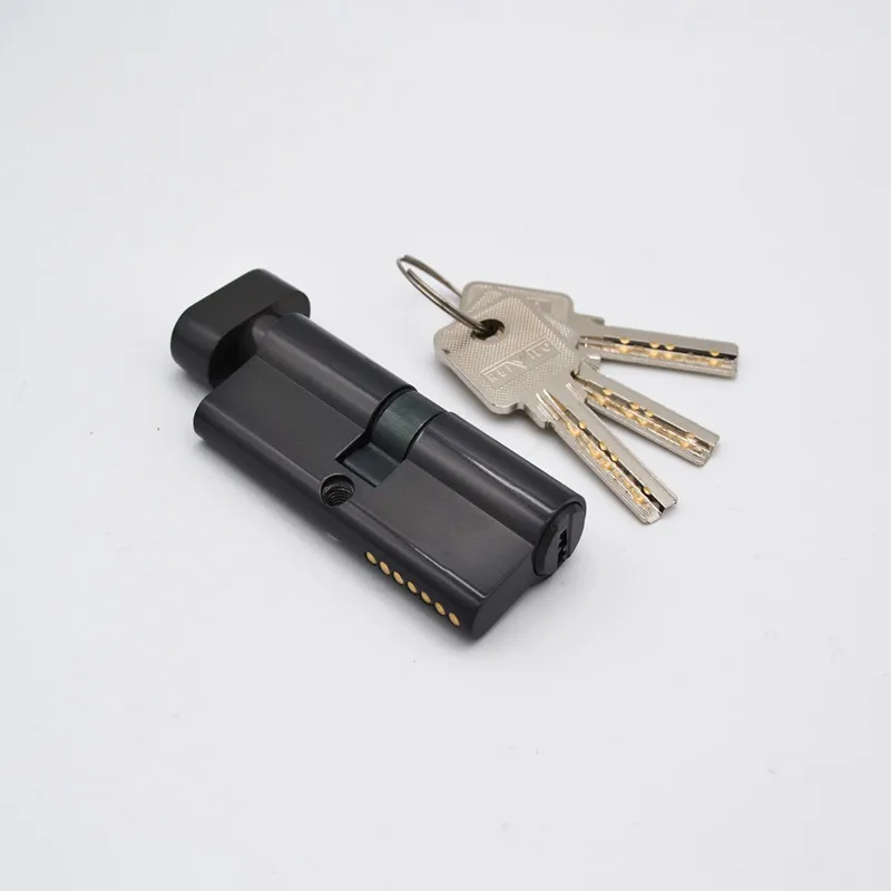 70 мм черная хромированная латунь дверной замок цилиндр с 3 латунными компьютерными клавишами Противоугонный домашний сигнализационный цилиндр с ручками