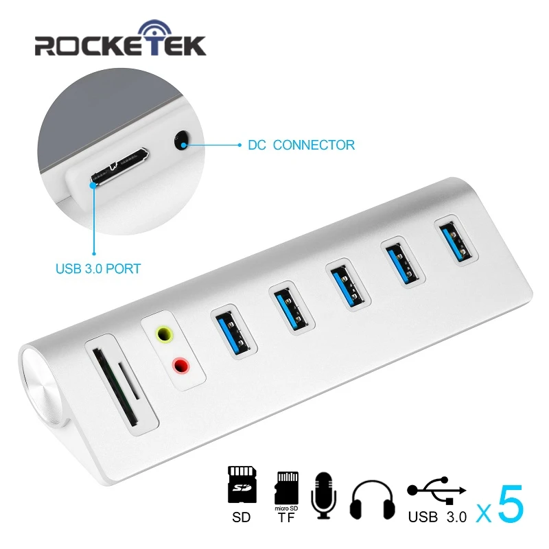 Rocketek multi usb 3,0 концентратор 5 порты и разъёмы с адаптеры питания внешний стерео звук SD/TF Card Reader MacBook компьютер аксессуары для ноутбуков