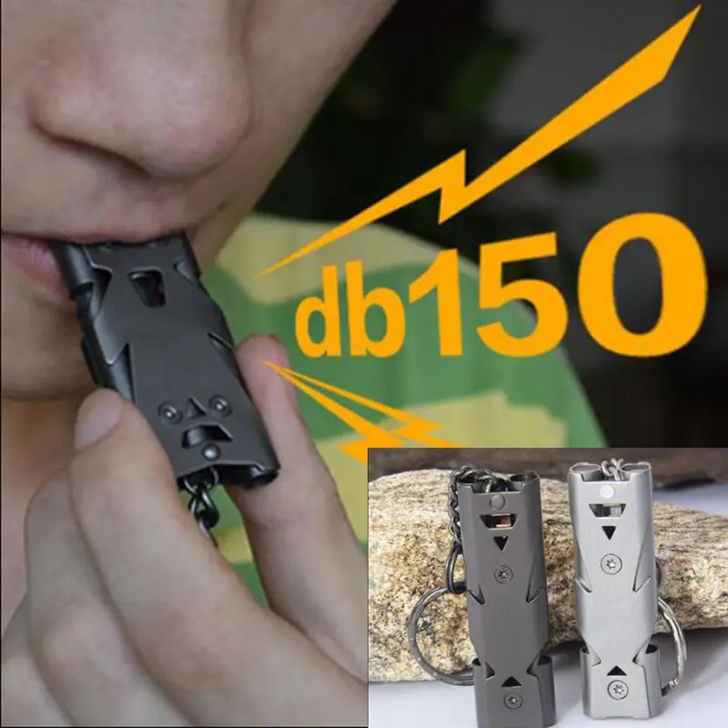 150db Volumn двойная трубка Высокая децибел Открытый выживания свисток из нержавеющей