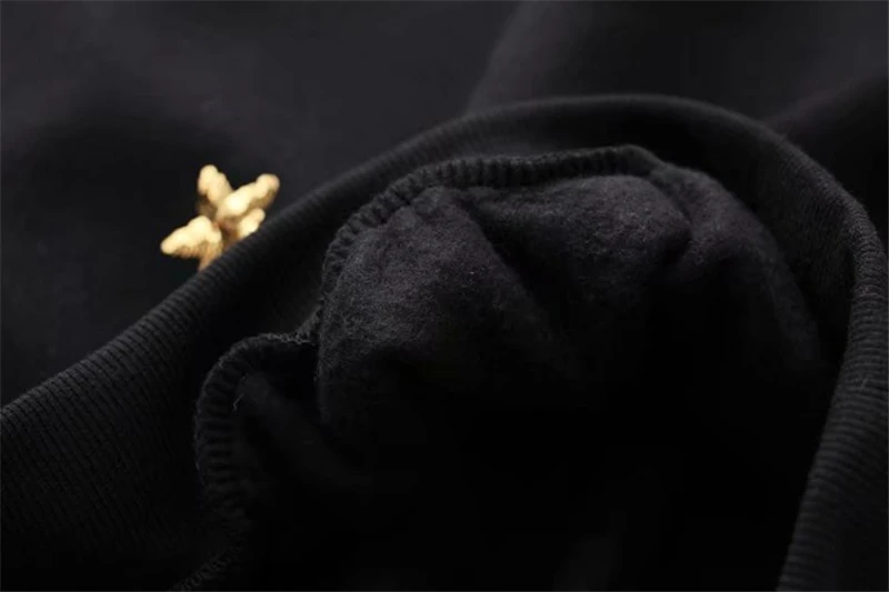 LUNDUNSHIJIA черные толстовки с вышивкой в виде золотых звезд, осень, Женский пуловер с длинным рукавом и вырезом лодочкой, повседневная женская одежда