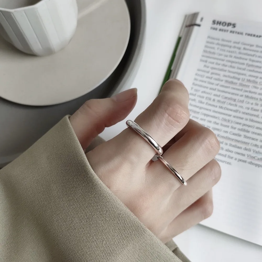 

minimalist 2MM/3MM 1PC Authentic S925 Sterling Silver FINE Jewelry Glossy Smooth Line rounded ring adjust TLJ582