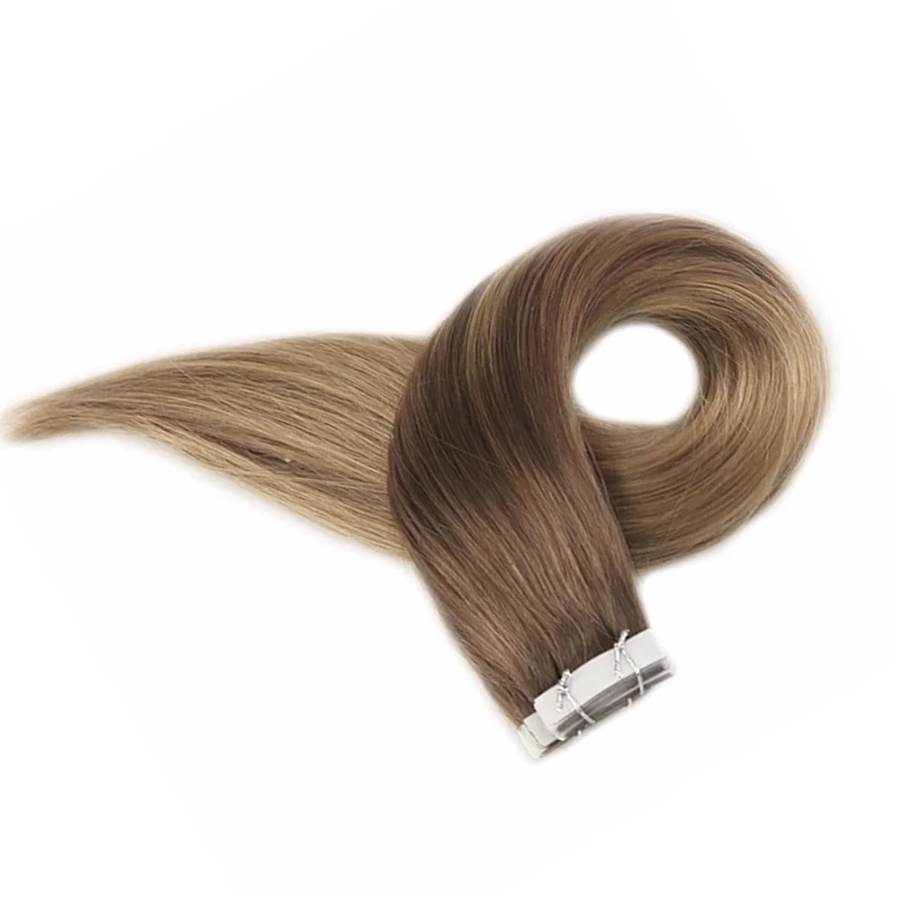 Full Shine Tape in Hair Extensions Balayage Color Seamless 100% Remy Human Tape Hair Extensions 50 Gram Per Package 20 Pieces