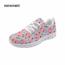 INSTANTARTS/Новинка года; розовые женские кроссовки на плоской подошве со шнуровкой; женские повседневные туфли для тенниса без каблуков; Милая женская обувь с рисунком поросенка