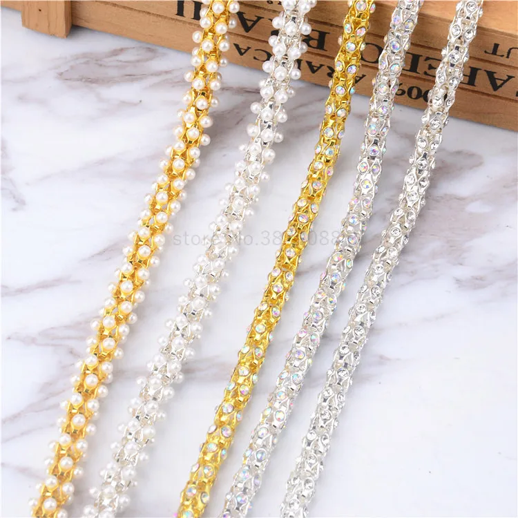 

Free shipping SS28 6mm 1yards/lots sew on trim handmade Flower Cup AB Rhinestone Chain lace silver or gold Shiny Glitter Rope