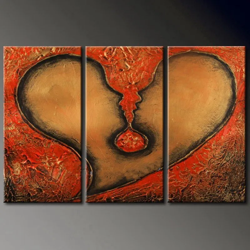 Hand Painted Oil Paintings Modern Abstract Heart Shape Painting Indoor Poster Wall Art Picture Home Decoration 3 Panels/set