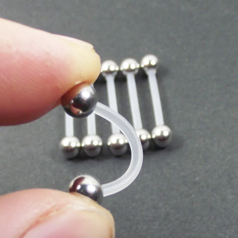 

2 Pieces/lot 14G Stainless Steel Ball Clear Soft Tongue Ring Tragus Earring Industrial Barbell Nipple Body Piercing Jewelry