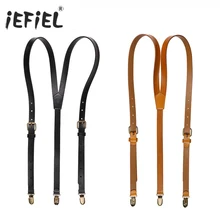 IEFiEL взрослые мужские и женские модные стильные костюмы из натуральной кожи y-образные подтяжки подвязки с металлическими зажимами с джинсовыми брюками