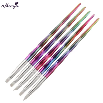 

Monja 5 Style Nail Art Rainbow Handle Silicone Acrylic UV Gel Sculpture Carving Emboss Modeling Dotting Builder Brush Pen