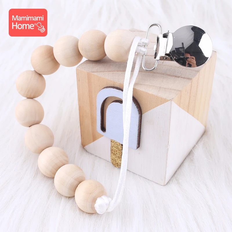 

Mamihome Baby Wooden Pacifier Chain 1pc Food Grade Wood Bead Metal Clip Infant Pacifier Chain Newborn Present Wooden Teether Toy