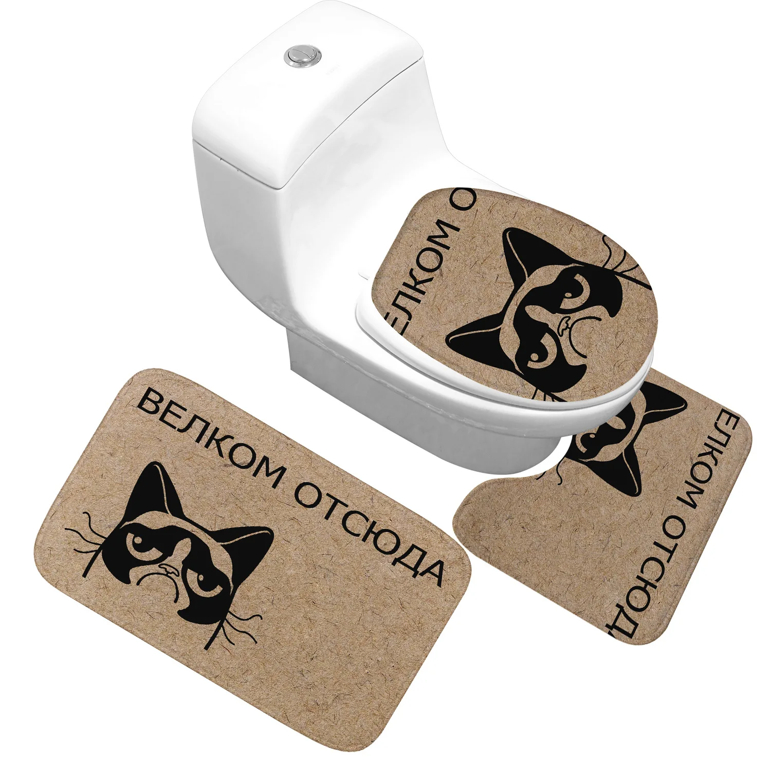 

Cat Expression Bath Toilet Mat Decoration Toilet Cover Bath Mats Non-slip Absorbent Bath Rug Carpet U-shaped Floor Mat