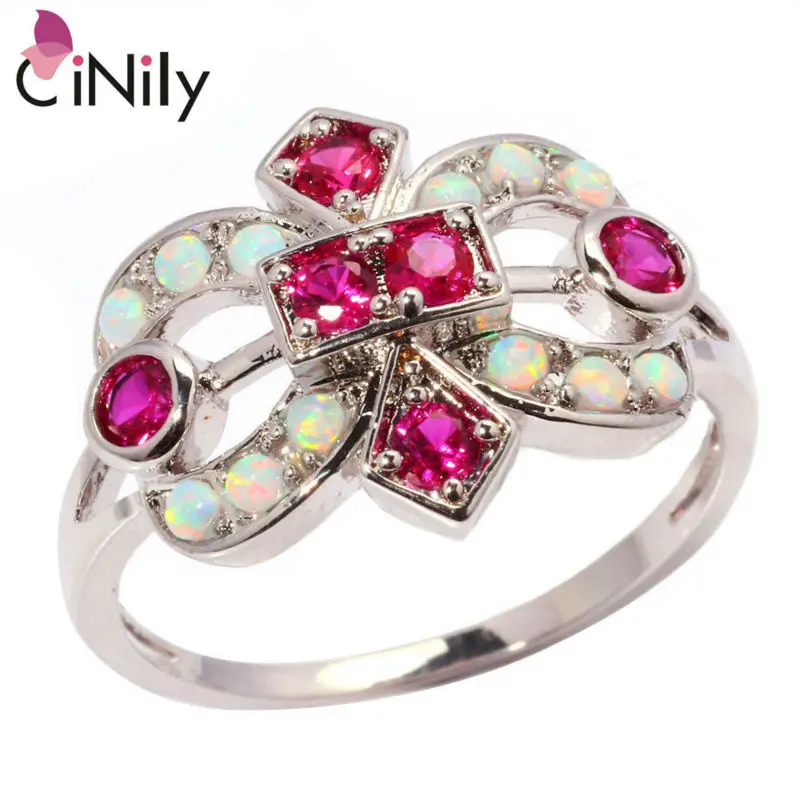 CiNily Created White Fire Opal Kunzite Silver Plated Ring Wholesale Retail Hot Sell for Women Jewelry Ring Size 7 8 9 OJ6161