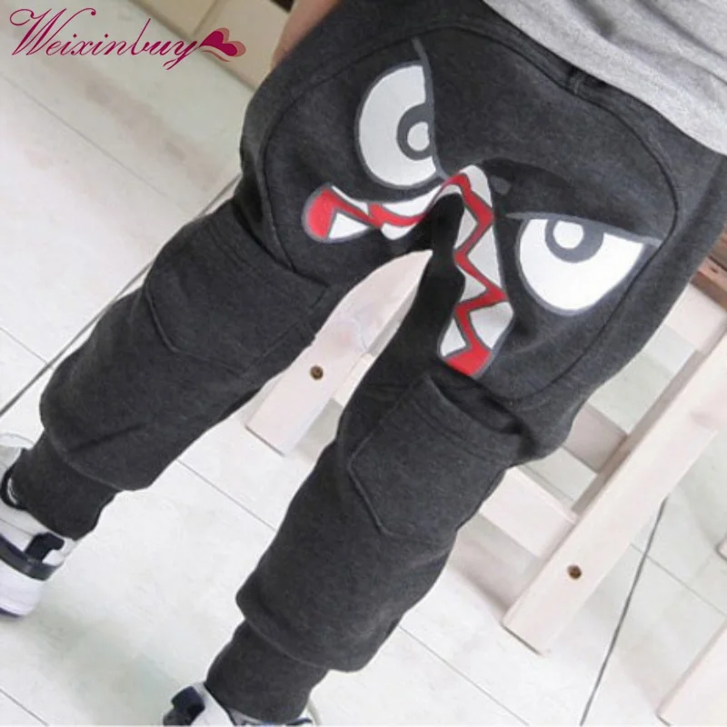 

Autumn Kids Boys Girls Printed Angry Face Pattern Pants Kids Toddler Boys Cotton Mid Elastic Harlan Long Pants Trousers 2 Colors
