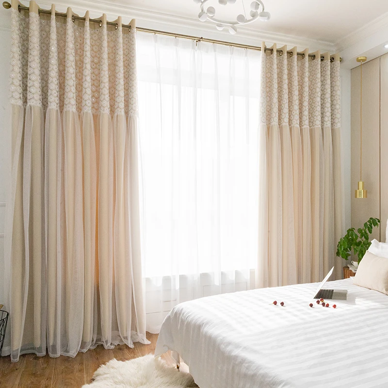 Chicity Blackout Curtains For Living room ivory Double layer daisy