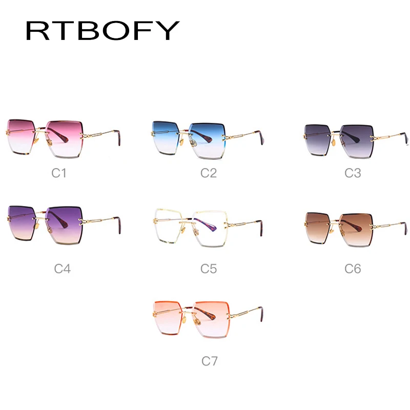 RTBOFY бескаркасные негабаритные Солнцезащитные очки женские квадратные для
