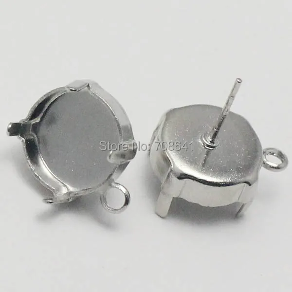 

Blank Earrings Bases Round 4 Prong Pins Bezel tray with Loop Cabochon Stud Earrings post Settings Findings Rhodium tone Plated