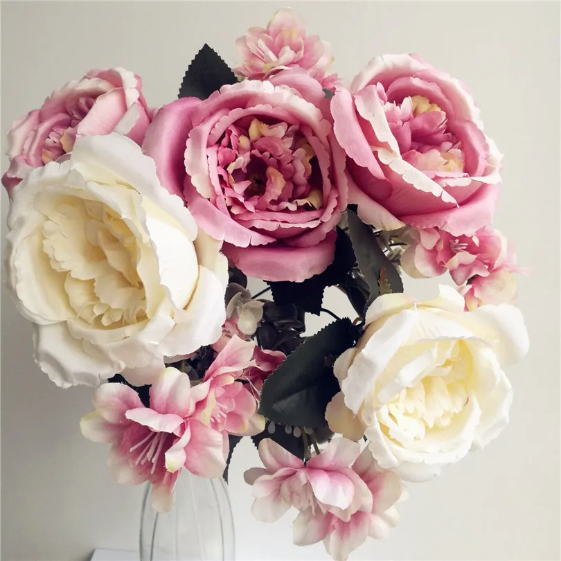 1148 45 De Réduction2 Grappes De Roses Hybrides Bouquet De Fleurs Roses Avec Petites Têtes De Fleurs 42 Cm Pour La Décoration De La Pièce