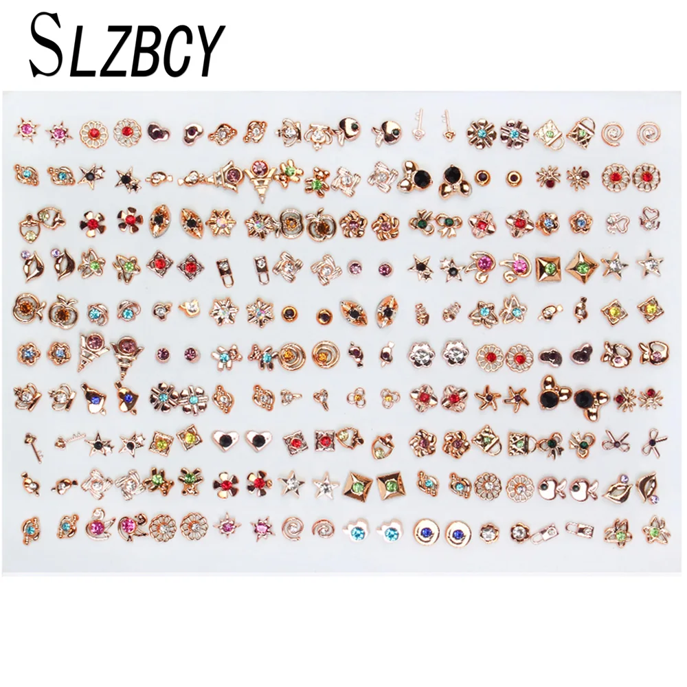 SLZBCY 100 пар микс Стиль Кристалл геометрические маленькие серьги-гвоздики набор для женщин девочек бабочка Звезда Детская серьга модные ювелирные изделия