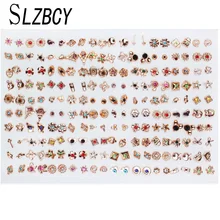 SLZBCY 100 пар микс Стиль Кристалл геометрические маленькие серьги-гвоздики набор для женщин девочек бабочка Звезда Детская серьга модные ювелирные изделия