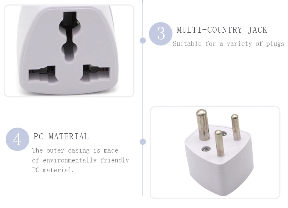 1PC Indian Standard Small South African Conversion Plug EU UK US AU To Three Round Feet Adaptors 250V 10A 600W Electrical Socket (8)