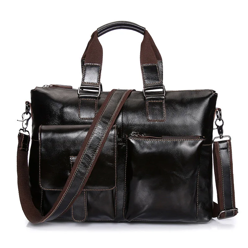 

Vintage Genuine Leather Business Briefcase Men's Handbag Shoulder Bags Messenger Bag 14 inch Laptop Computer Bag Dark Coffee
