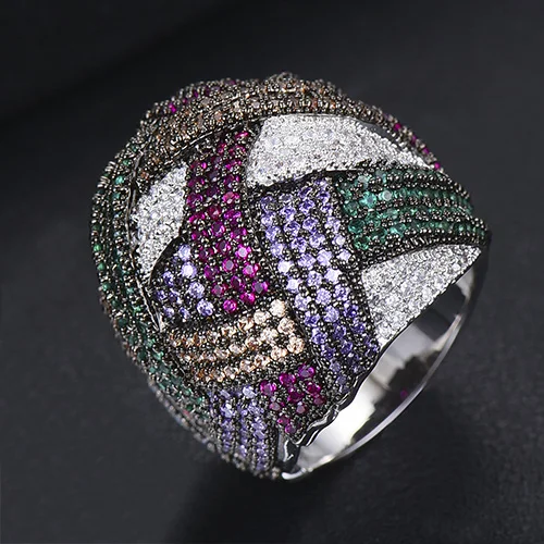 Ручной работы Дубай Африканский стиль роскошные свадебные широкие большие кольца полный мини AAA кубического циркония для женщин лучшие ювелирные изделия подарок - Цвет основного камня: M