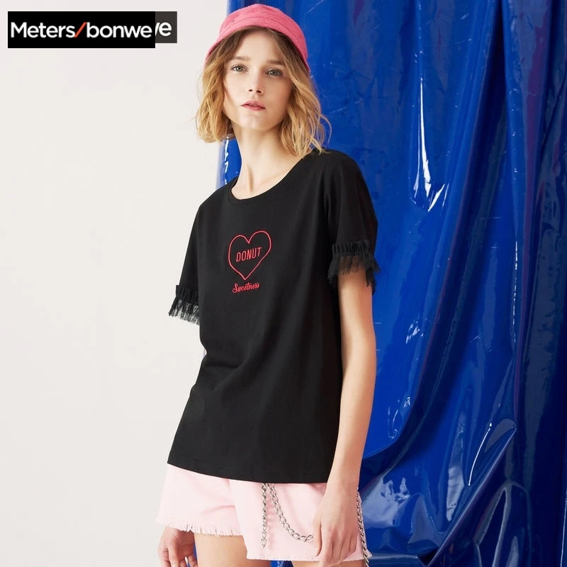

METERSBONWE Girls T-shirts For Women Female 2019 New Arrival Style Temperament Round Collar Special Design Hot Summer