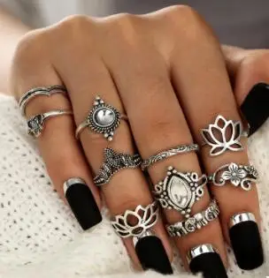 10 шт./партия модные женские кольца из сплава ажурное с луком набор богемных колец