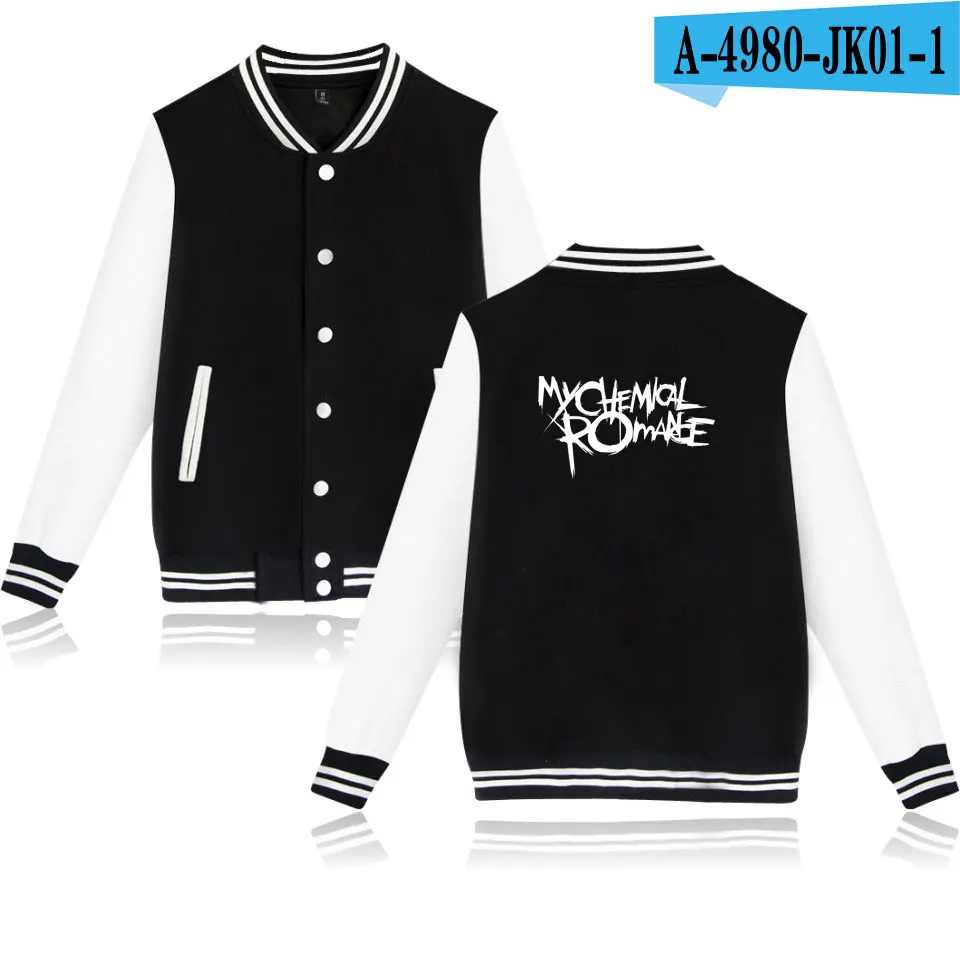 My Chemical Romance с буквенным принтом в стиле хип-хоп бейсбольная куртка для мужчин и женщин толстовки пальто повседневные толстовки с длинными рукавами куртки топы 4XL - Цвет: black and white