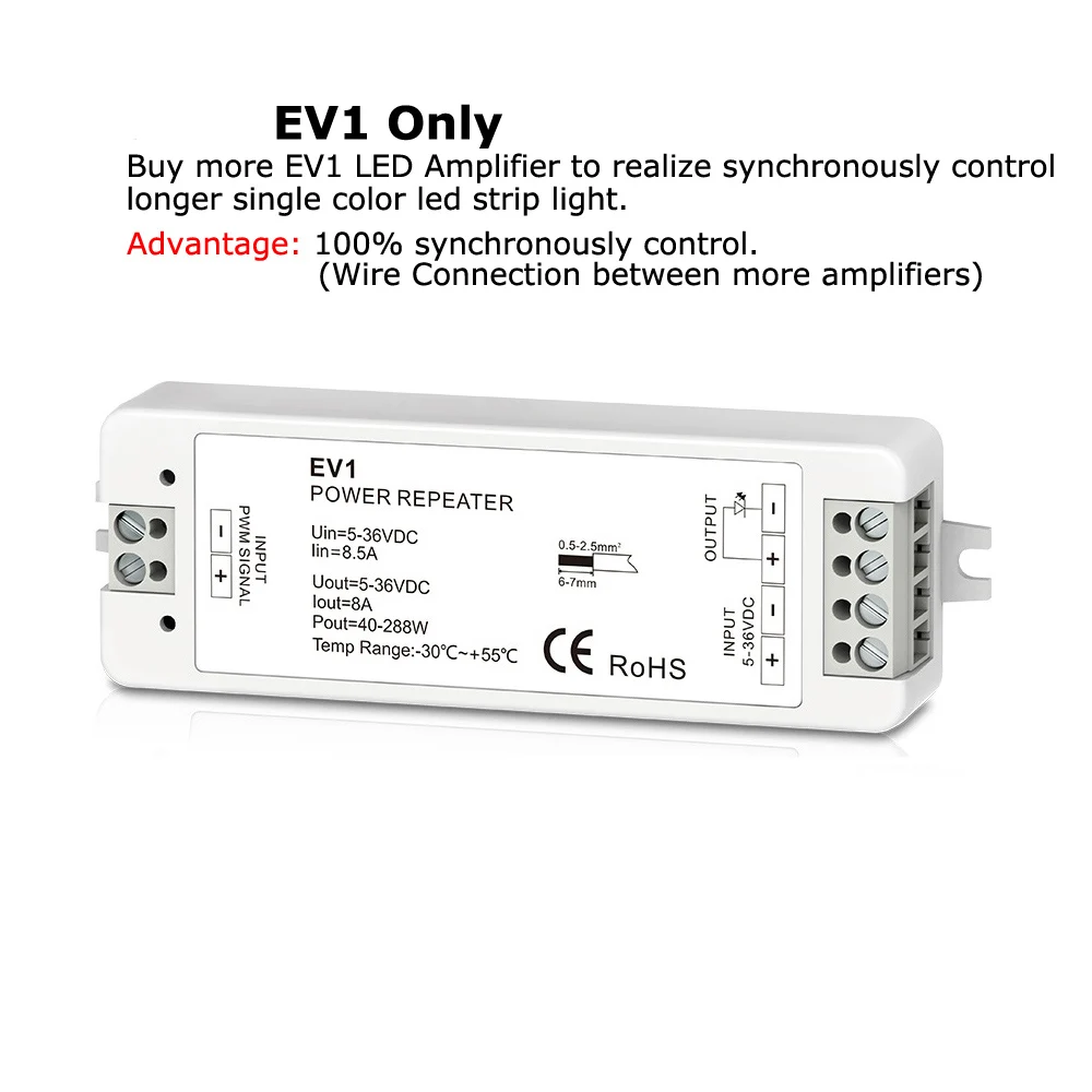 Светодиодный диммер 12V 5V 24V 36V 8A PWM Беспроводной RF 2,4G сенсорный дистанционный переключатель регулировки яркости для одноцветной светодиодной ленты - Цвет: EV1 Amplifier Only
