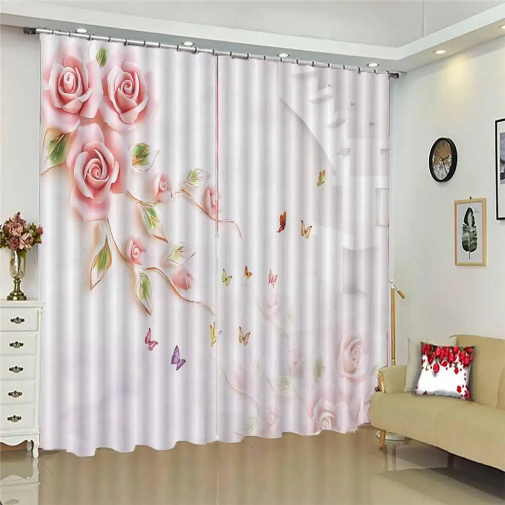 

Three-dimensional flowers 3D Window Curtains Living Room bedroom Drapes Rideaux factory Customized size shower Shading cloth