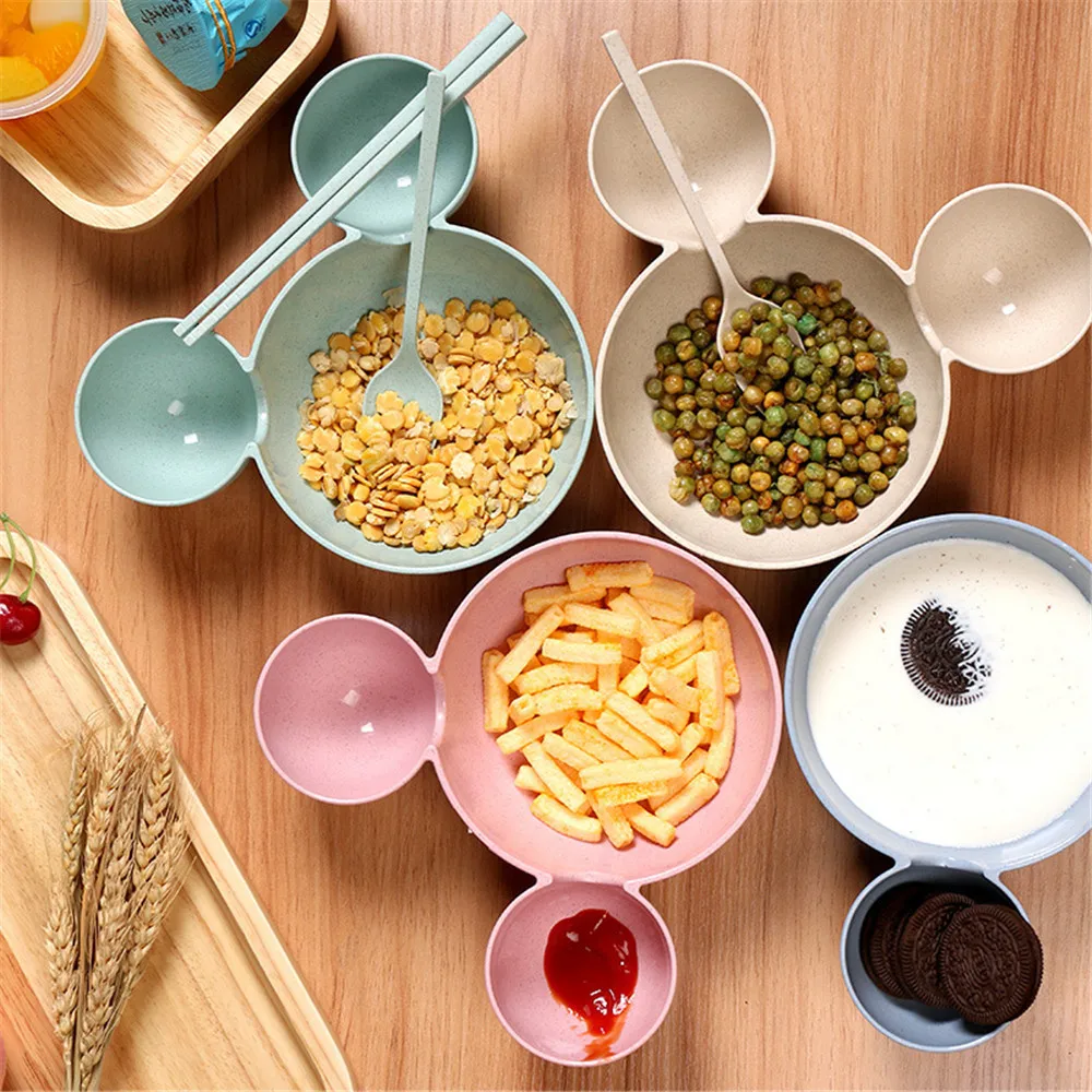 

Creative cartoon Healthy Wheat Straw Children Cutlery Set Infant Feeding Bowl Suit with Spoon