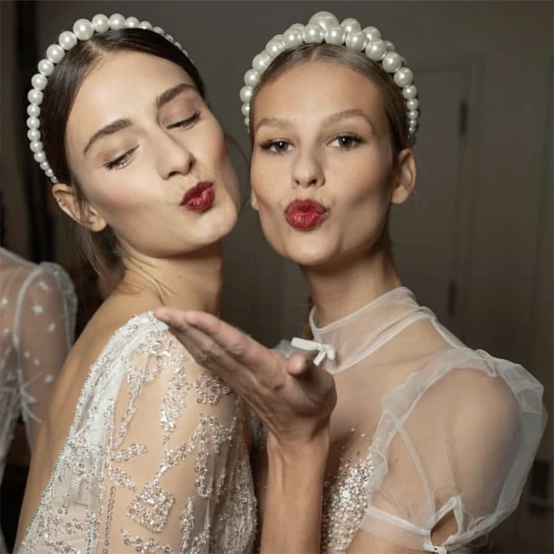 Fashion snoops Новая Большая Жемчужная Повязка для женщин индивидуальная модная резинка для волос вечерние жемчужные аксессуары для волос
