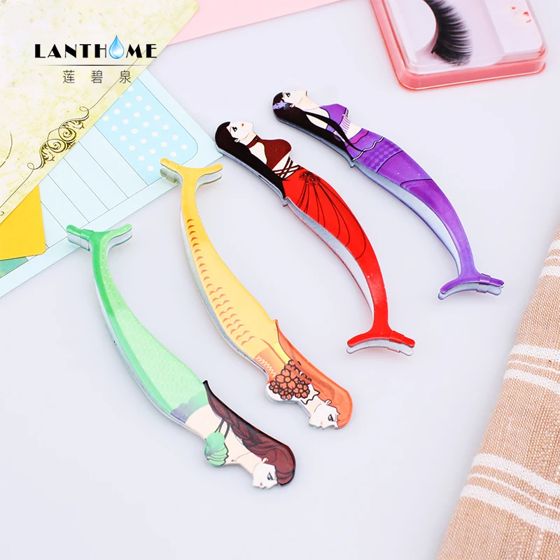 

4 Color False Eyelash Clip Mermaid Pattern Beauty Assistant Tool Eyelash Curler Tongs Auxiliary Lash Lift Silicone Pads Handle