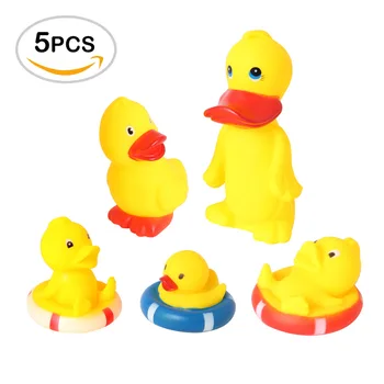 

Set of 5 Yellow Ducks Toys Rubber Bath Toy Pure Natural Cute Rubber Ducky Shower Toys for Baby Kinder Toys